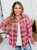 Pink Plaid Washed Flannel Shirt with Frayed Hem - Whiskey Skies - WHITE BIRCH