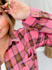 Pink Plaid Washed Flannel Shirt with Frayed Hem - Whiskey Skies - WHITE BIRCH