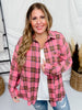 Pink Plaid Washed Flannel Shirt with Frayed Hem - Whiskey Skies - WHITE BIRCH