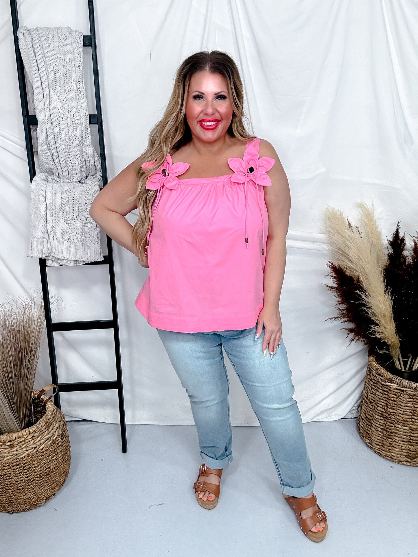 Pink Poplin 3D Flower Strapless Top - Whiskey Skies - ODDI
