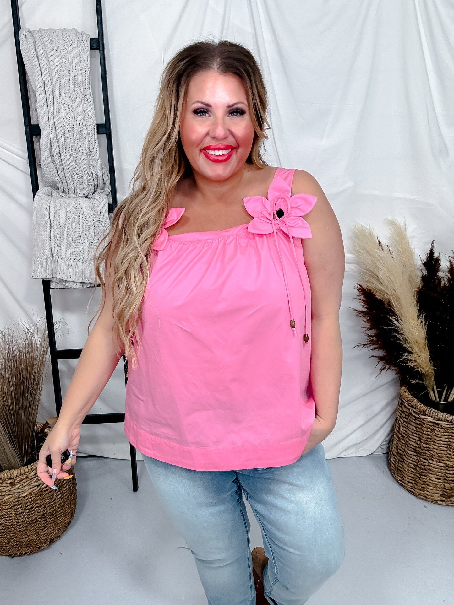 Pink Poplin 3D Flower Strapless Top - Whiskey Skies - ODDI