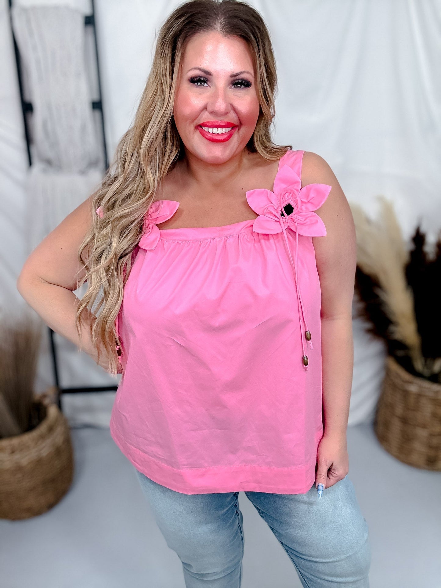 Pink Poplin 3D Flower Strapless Top - Whiskey Skies - ODDI