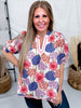 Pink & Purple Floral Print Split V - Neck Top With Puff Sleeves - Whiskey Skies - UMGEE