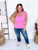 Pink Ribbed Shoulder Tie Tank Top - Whiskey Skies - BIBI