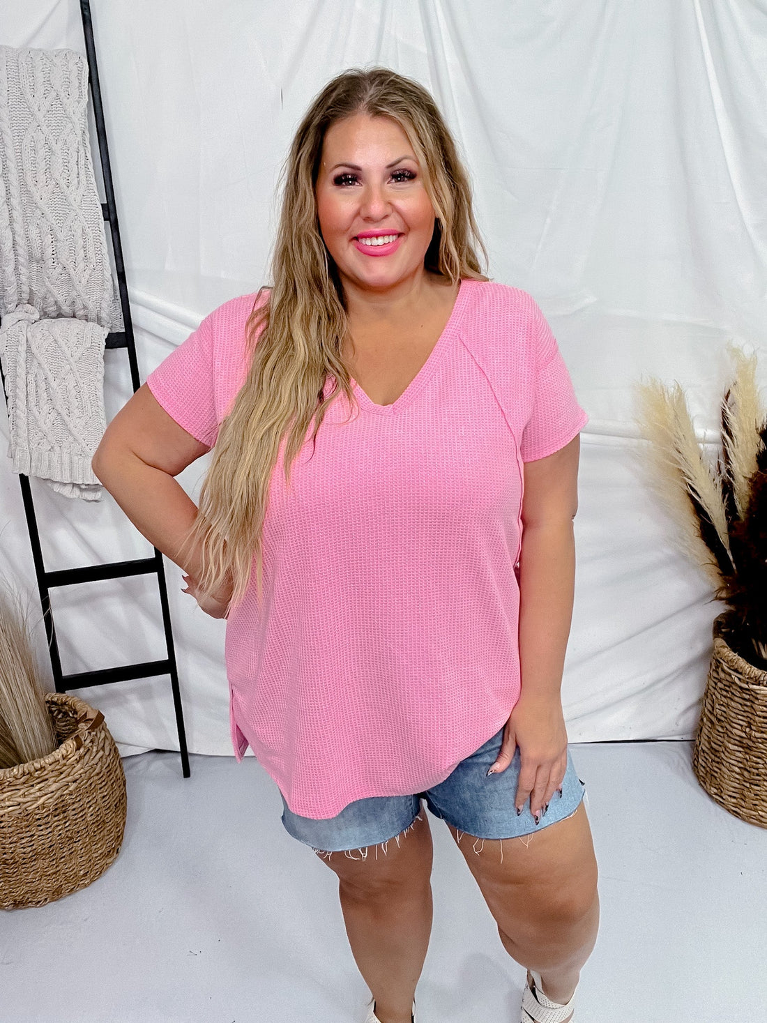 Pink Short Sleeve Hi - Low Tunic Top - Whiskey Skies - ANDREE BY UNIT