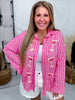 Pink Striped Button Front Top With Sequin Martinis - Whiskey Skies - SOUTHERN GRACE