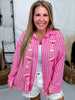 Pink Striped Button Front Top With Sequin Martinis - Whiskey Skies - SOUTHERN GRACE