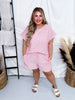 Pink Striped French Terry Short Sleeve Top and Shorts Set - Whiskey Skies - ODDI
