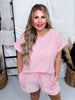 Pink Striped French Terry Short Sleeve Top and Shorts Set - Whiskey Skies - ODDI