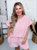 Pink Striped French Terry Short Sleeve Top and Shorts Set - Whiskey Skies - ODDI