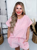 Pink Striped French Terry Short Sleeve Top and Shorts Set - Whiskey Skies - ODDI