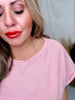 Pink Striped French Terry Short Sleeve Top and Shorts Set - Whiskey Skies - ODDI