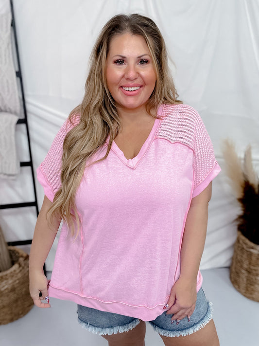 Pink V-Neck Dolman Sleeve Casual Tunic Top - Whiskey Skies - ANDREE BY UNIT