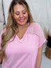 Pink V-Neck Dolman Sleeve Casual Tunic Top - Whiskey Skies - ANDREE BY UNIT