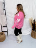 Pink & White Bow Pattern Long Sleeve Sweater - Whiskey Skies - J.NNA