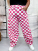 Pink & White Checkered Barrel Leg Pants - Whiskey Skies - ODDI