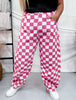 Pink & White Checkered Barrel Leg Pants - Whiskey Skies - ODDI