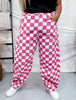 Pink & White Checkered Barrel Leg Pants - Whiskey Skies - ODDI