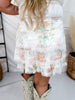 Pink & White Floral Print Lace Ruffled Mini Skirt - Whiskey Skies - POLAGRAM + BAEVELY