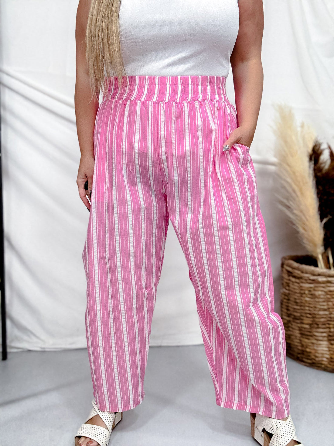 Pink & White Striped Lounge Pants - Whiskey Skies - ODDI