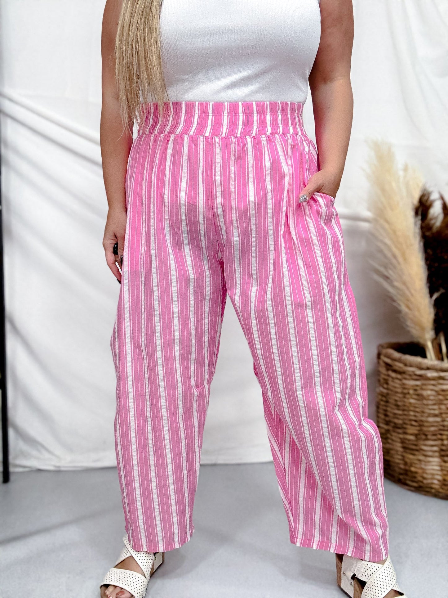Pink & White Striped Lounge Pants - Whiskey Skies - ODDI