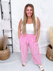 Pink & White Striped Lounge Pants - Whiskey Skies - ODDI