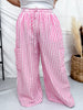 Pink & White Striped Wide Leg Lounge Pants - Whiskey Skies - ODDI