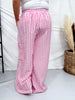 Pink & White Striped Wide Leg Lounge Pants - Whiskey Skies - ODDI