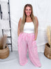 Pink & White Striped Wide Leg Lounge Pants - Whiskey Skies - ODDI