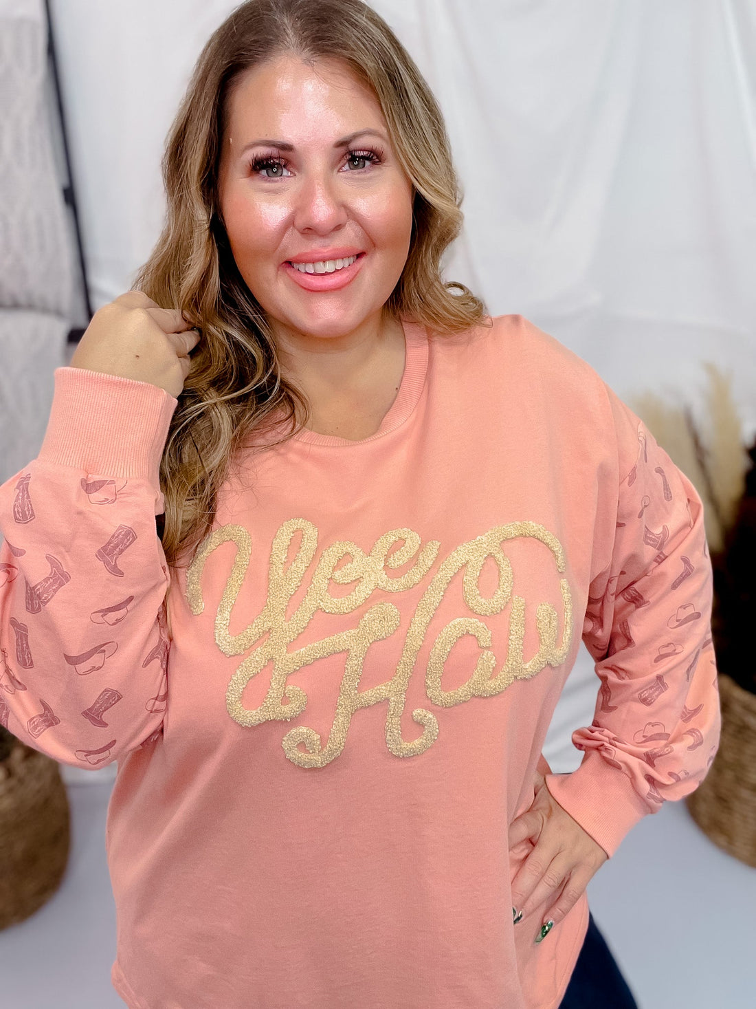 Pink Yee Haw Pullover - Whiskey Skies - SOUTHERN GRACE