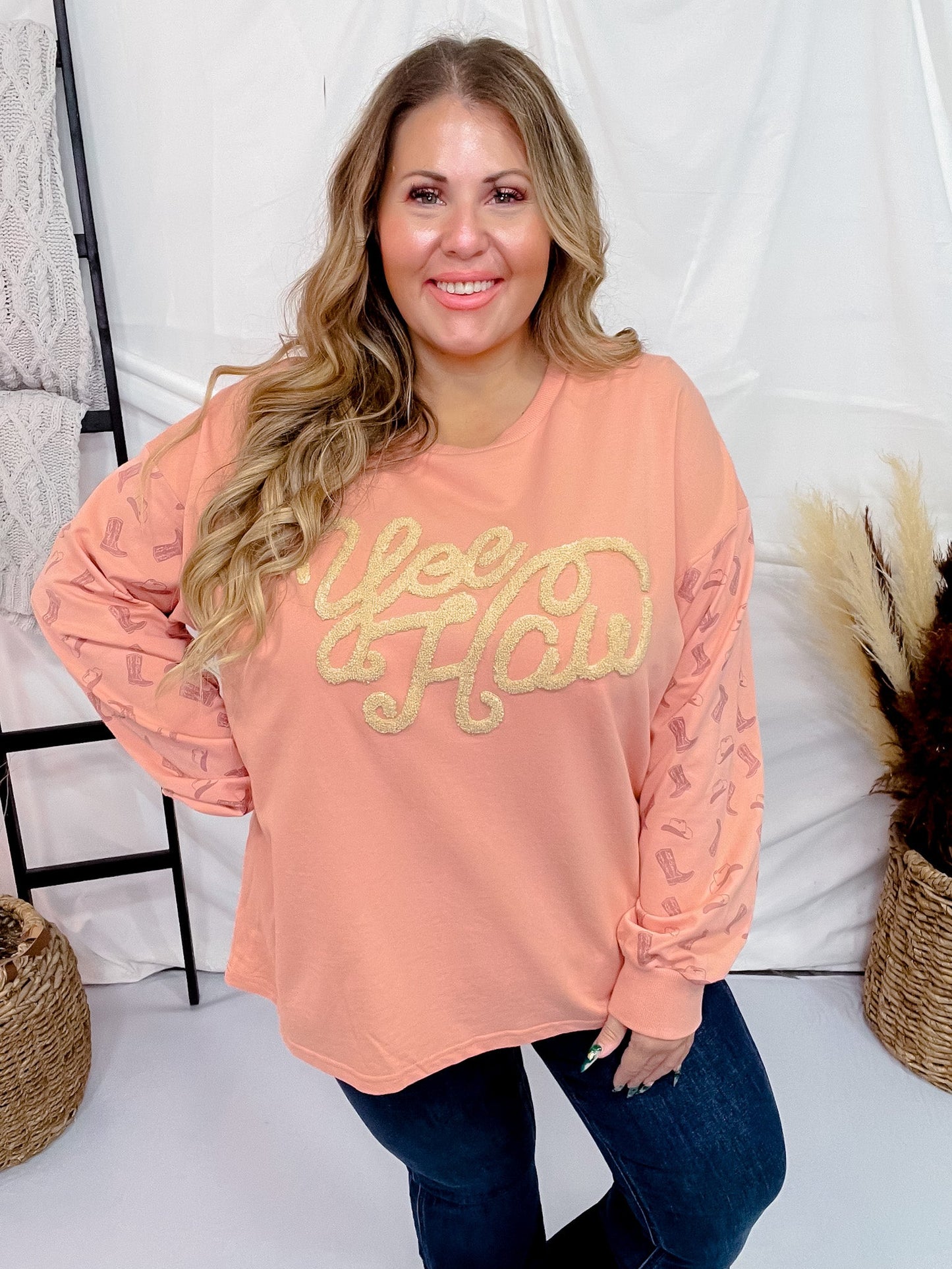 Pink Yee Haw Pullover - Whiskey Skies - SOUTHERN GRACE