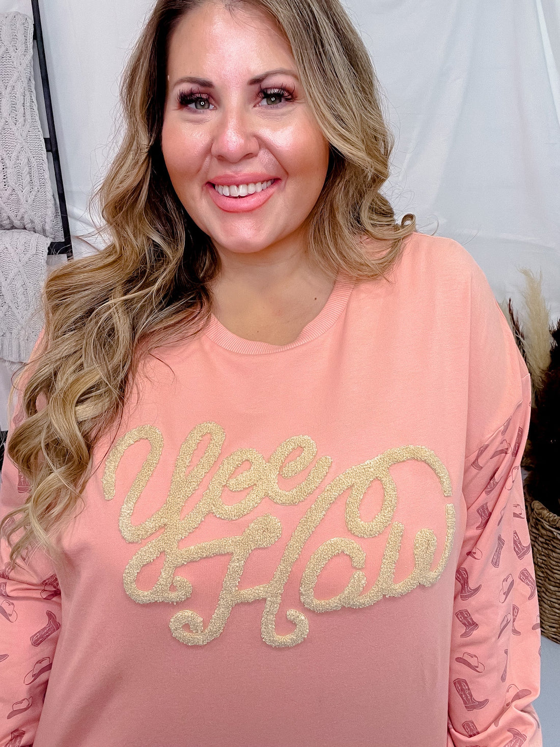 Pink Yee Haw Pullover - Whiskey Skies - SOUTHERN GRACE