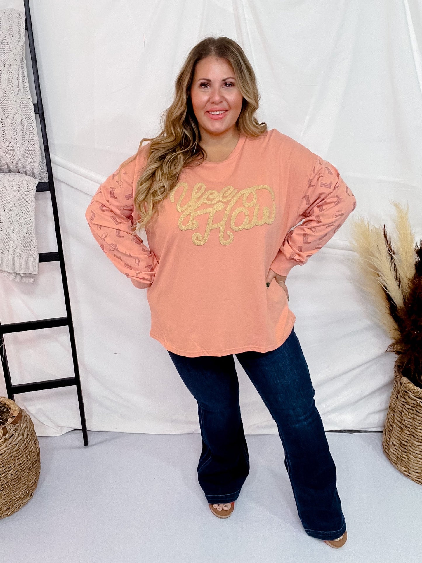 Pink Yee Haw Pullover - Whiskey Skies - SOUTHERN GRACE