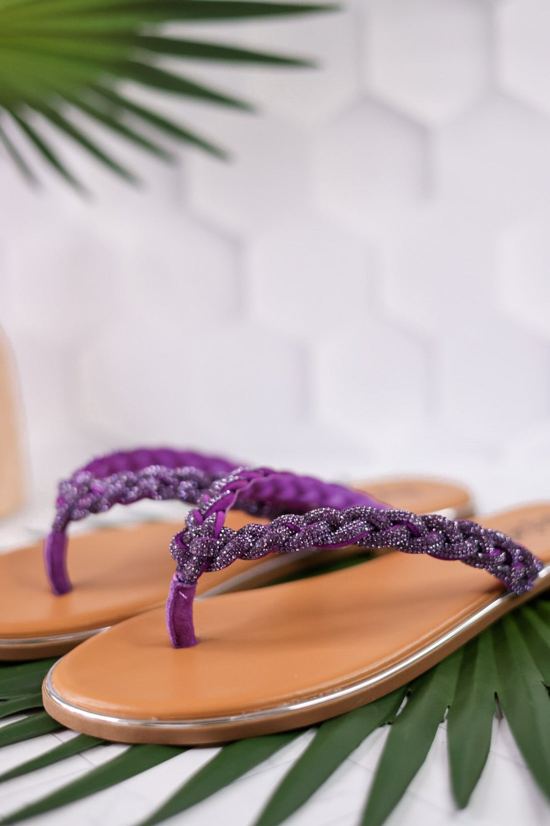 "Pinky Promise" Lavender Braided Rhinestone Thong Sandals - Whiskey Skies - CORKYS FOOTWEAR