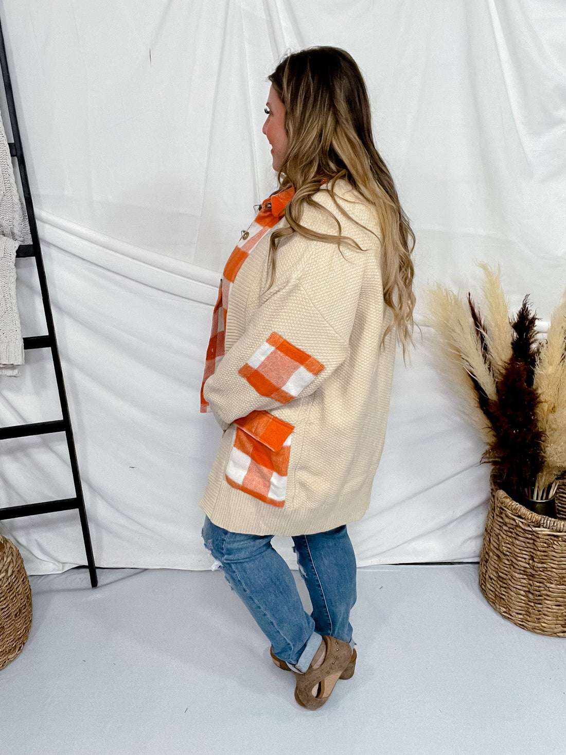 Plaid Button Down Detailed Sweater Cardigan - Whiskey Skies - AND THE WHY