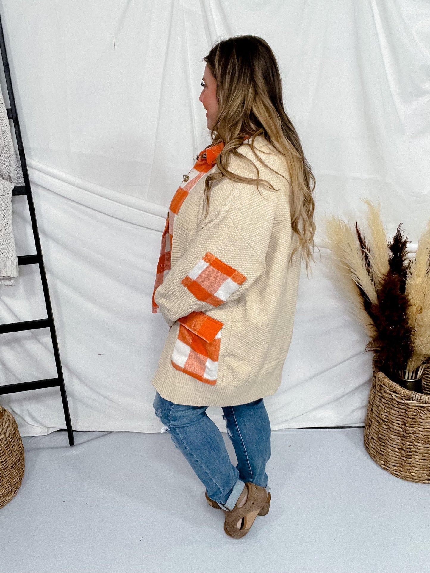 Plaid Button Down Detailed Sweater Cardigan - Whiskey Skies - AND THE WHY