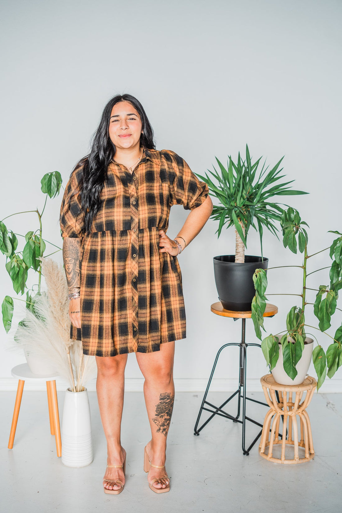 Plaid Button Down Flannel Dress - Whiskey Skies - ENTRO