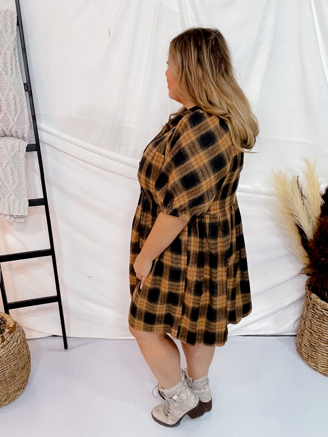 Plaid Button Down Flannel Dress - Whiskey Skies - ENTRO