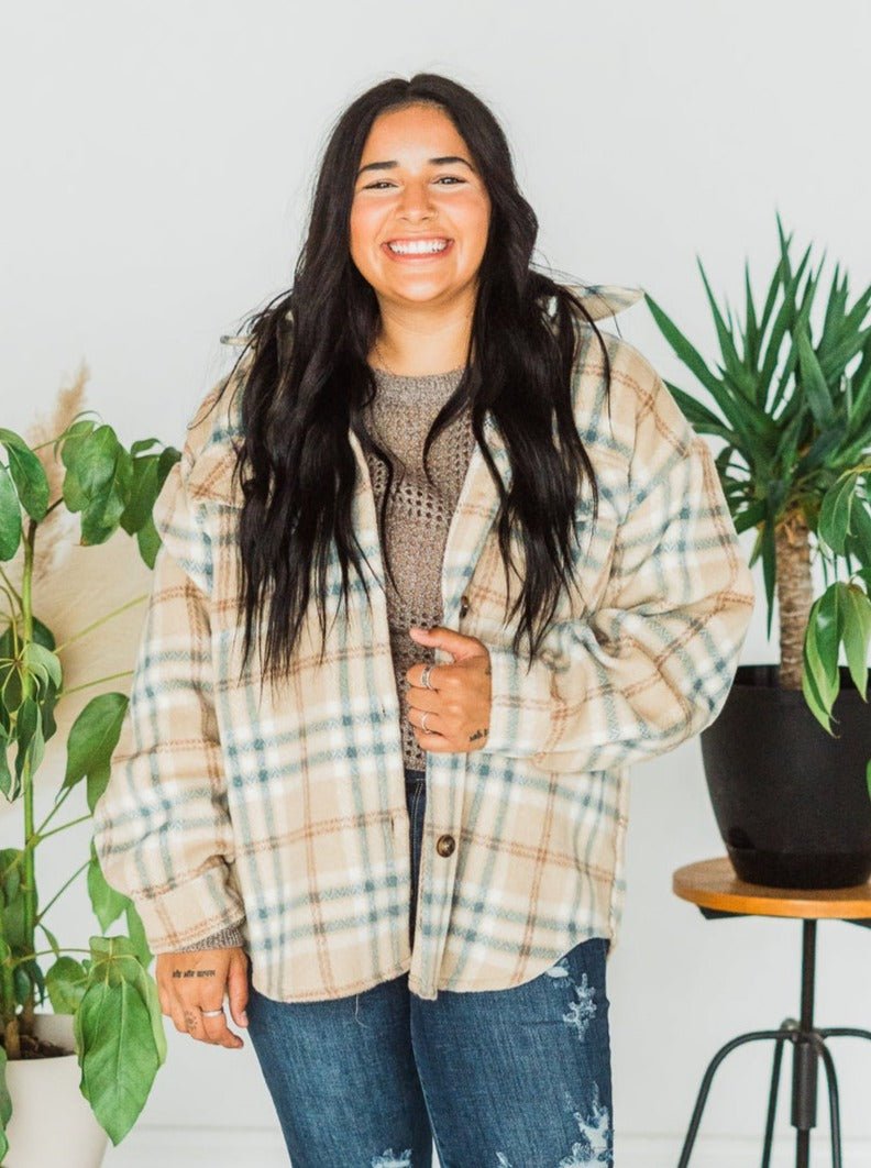 Plaid Button Front Shacket - Whiskey Skies - DAVI & DANI