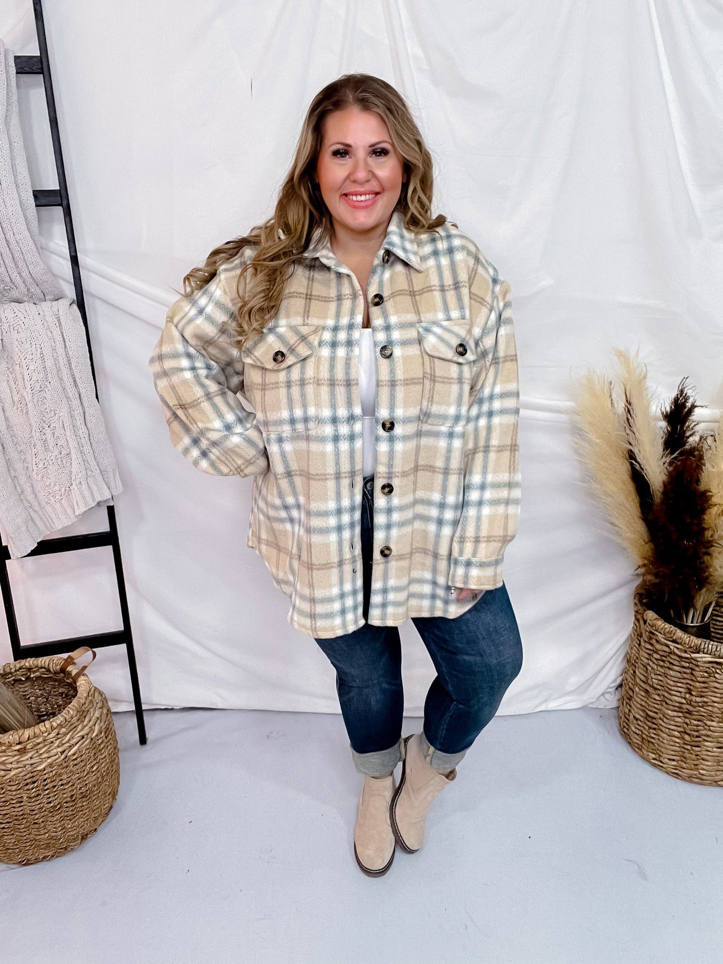 Plaid Button Front Shacket - Whiskey Skies - DAVI & DANI