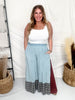 Plaid & Chambray Tiered Wide Leg Elastic Waist Pants - Whiskey Skies - ODDI