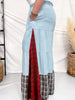 Plaid & Chambray Tiered Wide Leg Elastic Waist Pants - Whiskey Skies - ODDI