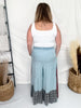 Plaid & Chambray Tiered Wide Leg Elastic Waist Pants - Whiskey Skies - ODDI