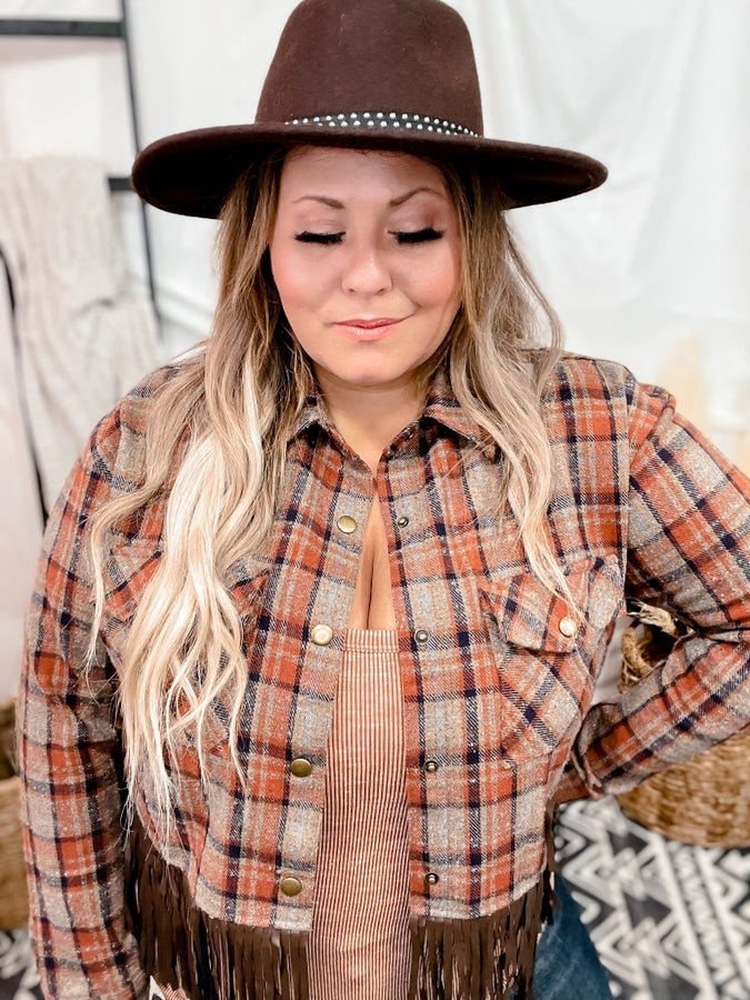 Plaid Cropped Shirt Jacket - Whiskey Skies - KORI AMERICA