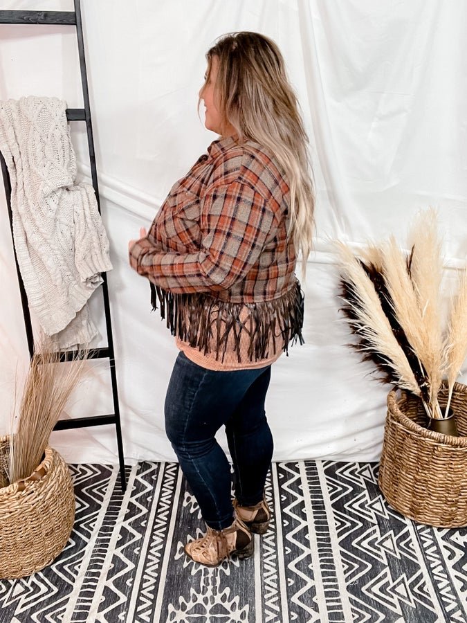 Plaid Cropped Shirt Jacket - Whiskey Skies - KORI AMERICA
