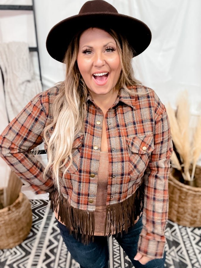Plaid Cropped Shirt Jacket - Whiskey Skies - KORI AMERICA