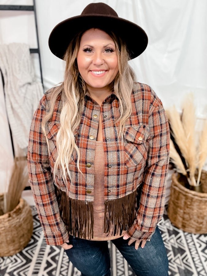 Plaid Cropped Shirt Jacket - Whiskey Skies - KORI AMERICA