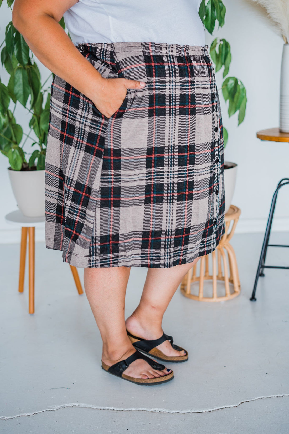 Plaid Elastic Waist Skirt - Whiskey Skies - BLUMIN