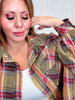 Plaid Flannel Button Down Shirt Dress In Golden Kiwi - Whiskey Skies - EASEL