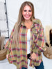 Plaid Flannel Button Down Shirt Dress In Golden Kiwi - Whiskey Skies - EASEL
